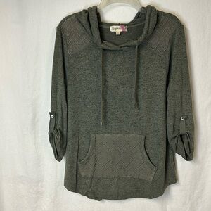 Signify Women’s Sweater With Hood Size L Avocado Green Lace Insets Butter Soft